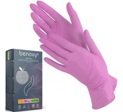 Перчатки Benovy нитриловые неопудренные розовые размер XS 100 шт