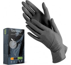 Перчатки Benovi нитриловые неопудренные размер S черные  100 шт